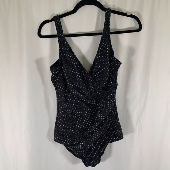 Miraclesuit One Piece Swimsuit Women's Large Black Polka Dot Pullover Padded - Picture 1 of 8